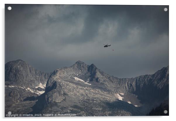 Moody Swiss Mountain with Helicopter Acrylic by Imladris 