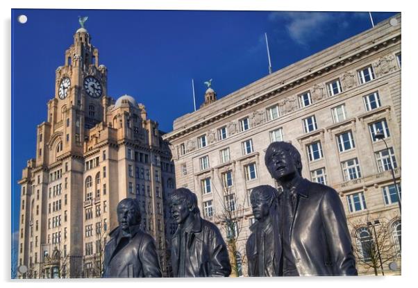 Beatles Statue and Liver Building  Acrylic by Darren Galpin