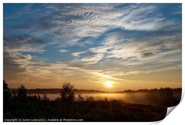 Ashdown Forest just after sunrise Print by Justin Lowe