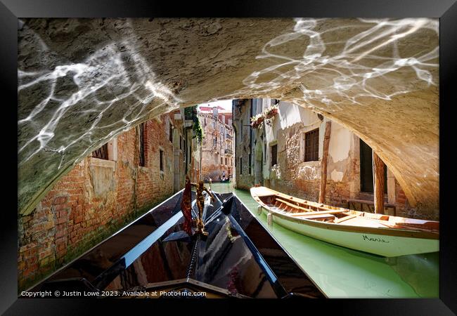 Venetian Canal Framed Print by Justin Lowe
