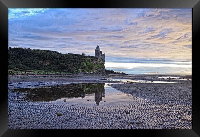 Greenan Castle and reflection at dusk, Ayr Framed Print by Allan Durward Photography