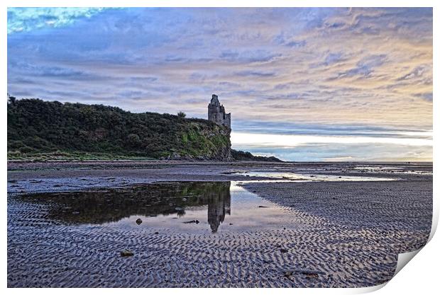 Greenan Castle and reflection at dusk, Ayr Print by Allan Durward Photography