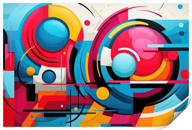 Bold Retro Revival Abstract art with bold colors - abstract back Print by Erik Lattwein