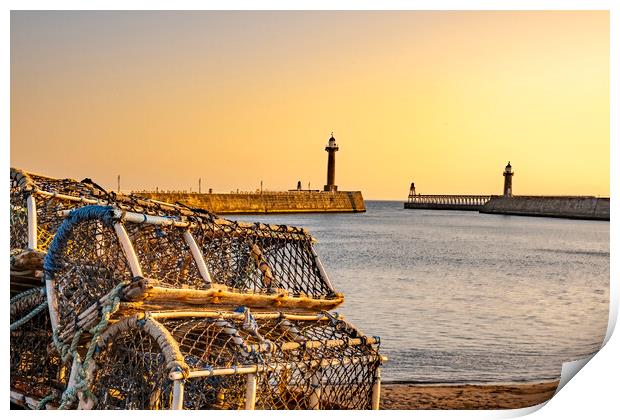 Whitby Piers Sunrise Print by Steve Smith