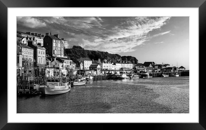 Whitby Harbour Black and White Framed Mounted Print by Tim Hill