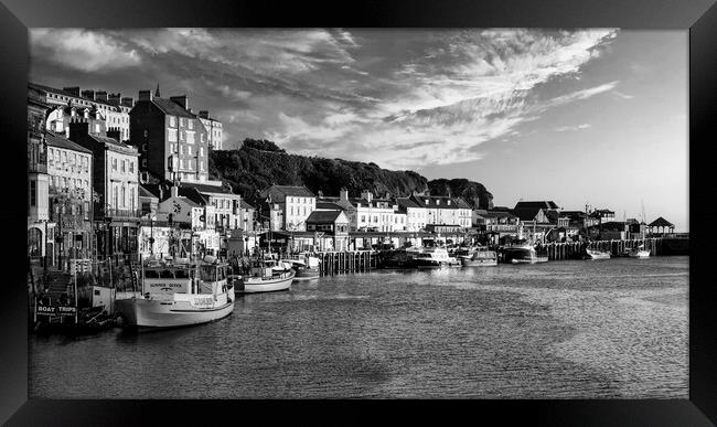 Whitby Harbour Black and White Framed Print by Tim Hill