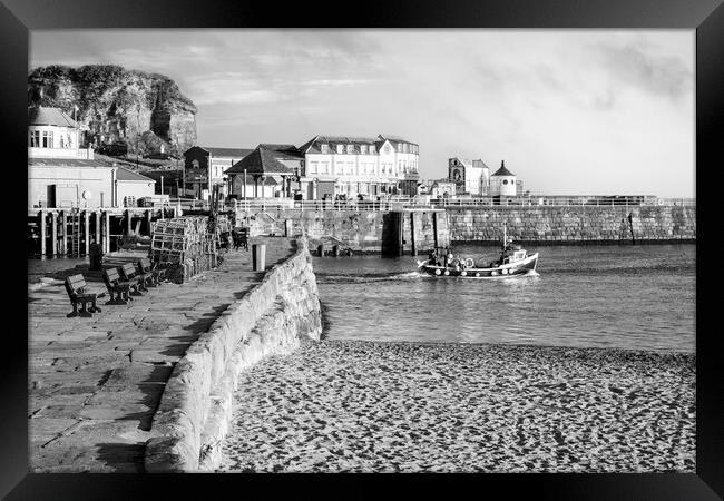 Whitby Fishing Boat Black and White Framed Print by Tim Hill