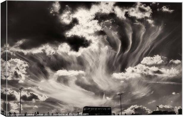 Sky Wisps, over a Double Decker Canvas Print by Lenny Carter
