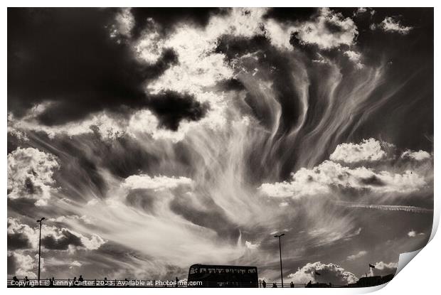 Sky Wisps, over a Double Decker Print by Lenny Carter