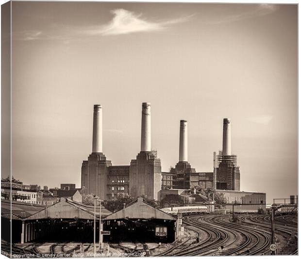 Battersea Power Station with train tracks  Canvas Print by Lenny Carter