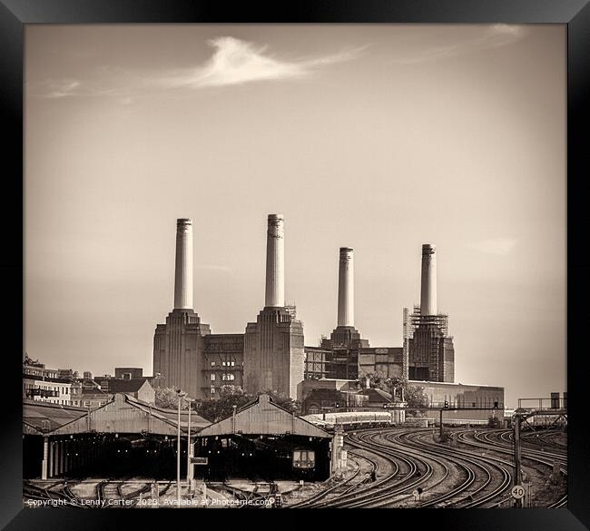 Battersea Power Station with train tracks  Framed Print by Lenny Carter