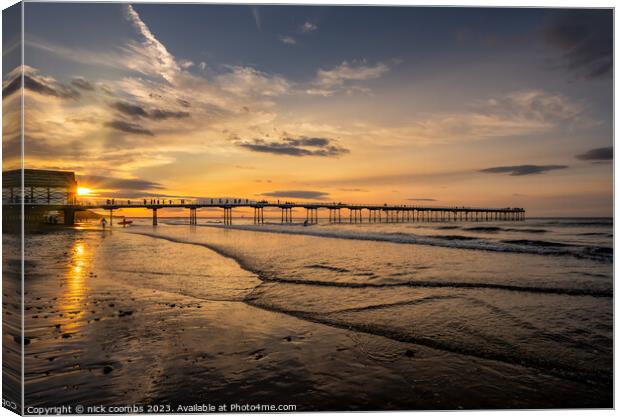Saltburn pier and Surfer Canvas Print by nick coombs
