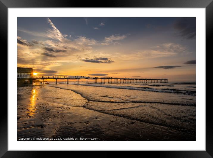 Saltburn pier and Surfer Framed Mounted Print by nick coombs