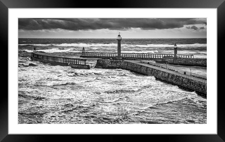 Whitby Seascape Black and White Framed Mounted Print by Tim Hill