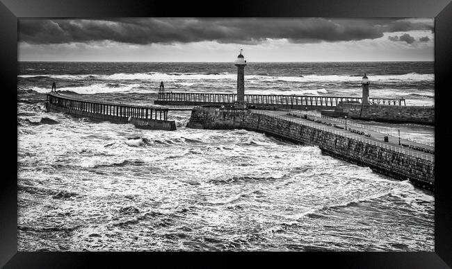 Whitby Seascape Black and White Framed Print by Tim Hill