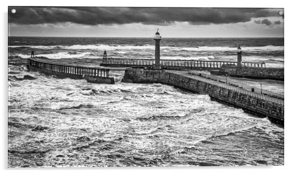 Whitby Seascape Black and White Acrylic by Tim Hill