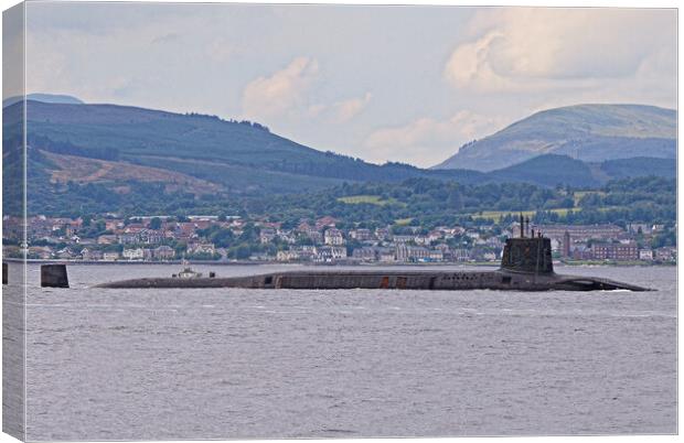 A Royal Navy submarine passing Dunoon Canvas Print by Allan Durward Photography