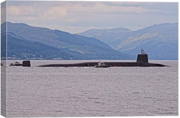 Royal Navy submarine being escorted to Faslane Canvas Print by Allan Durward Photography