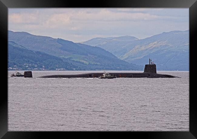 Royal Navy submarine being escorted to Faslane Framed Print by Allan Durward Photography