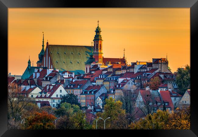 Sunset At Warsaw Old Town In Poland Framed Print by Artur Bogacki
