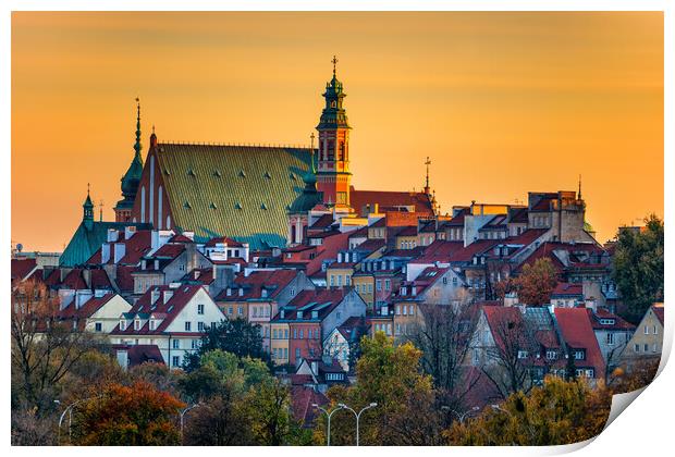Sunset At Warsaw Old Town In Poland Print by Artur Bogacki