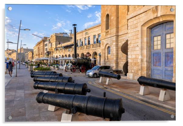 Cannons In Birgu Waterfront In Malta Acrylic by Artur Bogacki