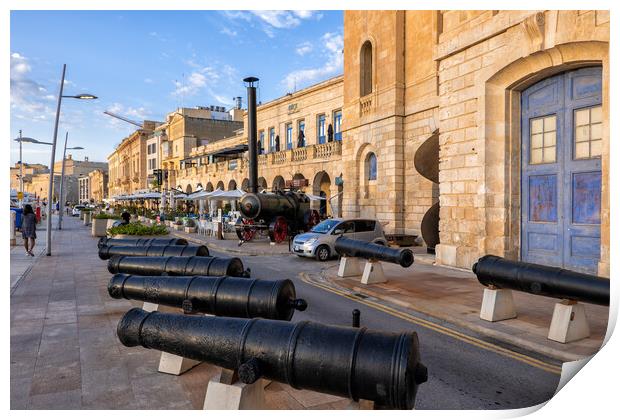 Cannons In Birgu Waterfront In Malta Print by Artur Bogacki