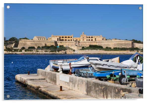 Fort Manoel In Malta From Valletta Waterfront Acrylic by Artur Bogacki