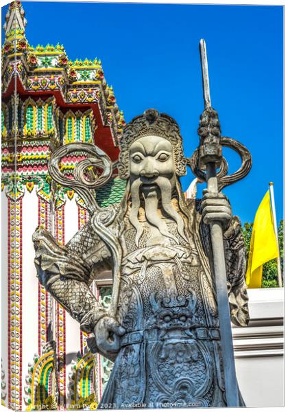 Warrior Guardian Ceramic Gate Entrance Wat Pho Temple Bangkok Th Canvas Print by William Perry