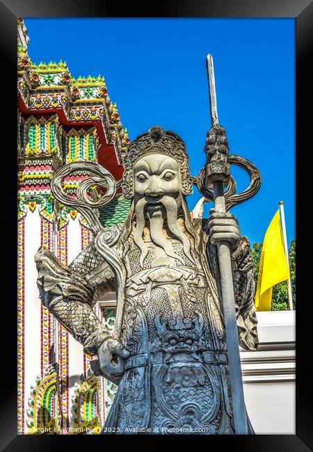 Warrior Guardian Ceramic Gate Entrance Wat Pho Temple Bangkok Th Framed Print by William Perry