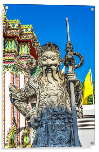 Warrior Guardian Ceramic Gate Entrance Wat Pho Temple Bangkok Th Acrylic by William Perry