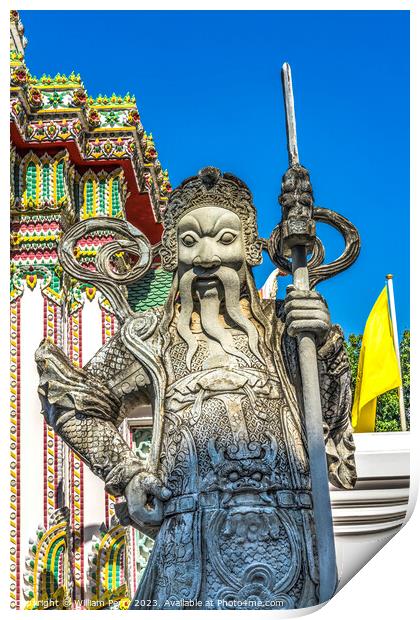 Warrior Guardian Ceramic Gate Entrance Wat Pho Temple Bangkok Th Print by William Perry