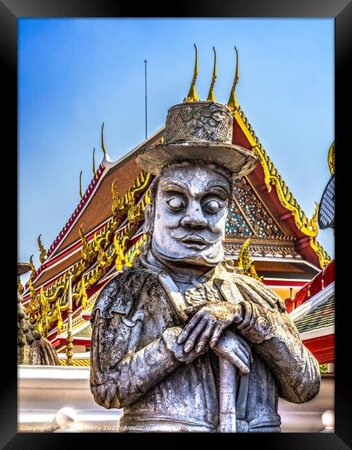 Marco Polo Guardian Wat Pho Temple Bangkok Thailand Framed Print by William Perry