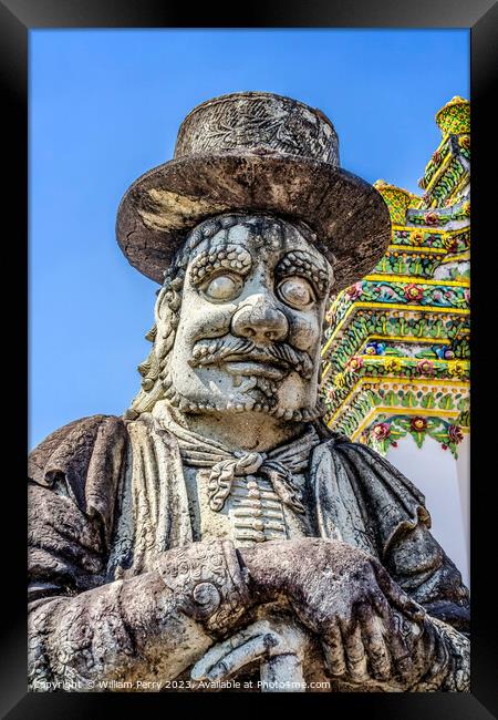 Marco Polo Guardian Wat Pho Temple Bangkok Thailand Framed Print by William Perry