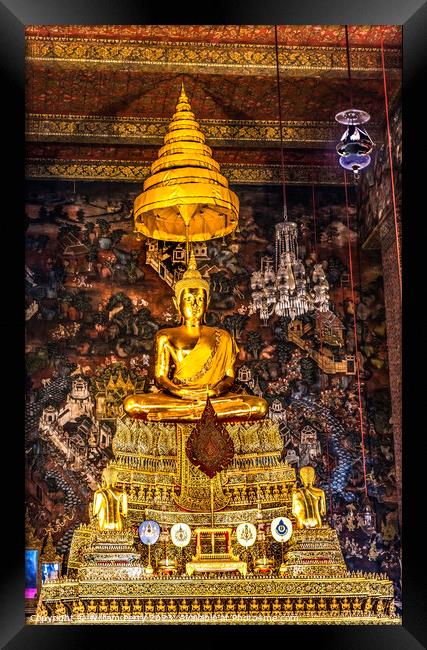 Golden Buddha Ordination Hall Wat Pho Bangkok Thailand Framed Print by William Perry