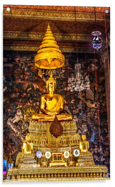 Golden Buddha Ordination Hall Wat Pho Bangkok Thailand Acrylic by William Perry