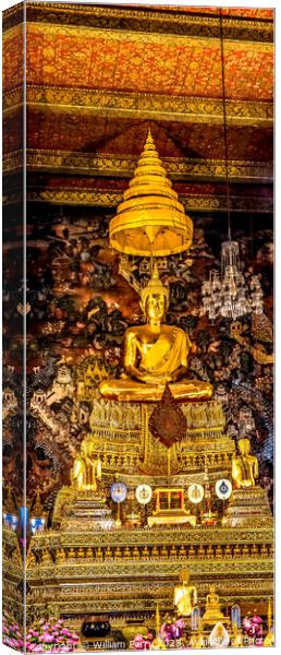 Golden Buddha Ordination Hall Wat Pho Bangkok Thailand Canvas Print by William Perry