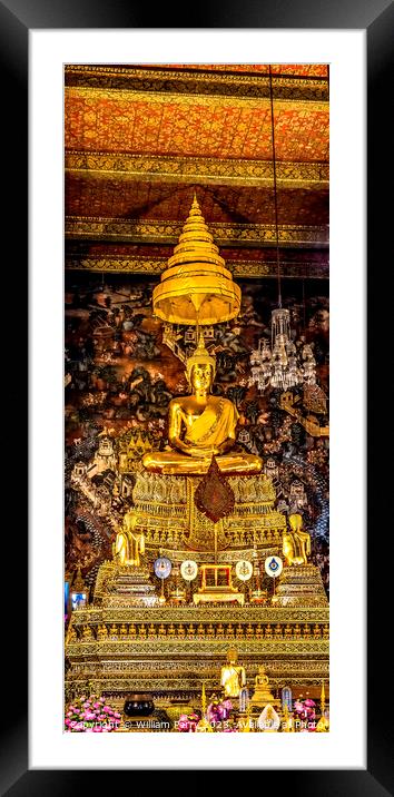 Golden Buddha Ordination Hall Wat Pho Bangkok Thailand Framed Mounted Print by William Perry