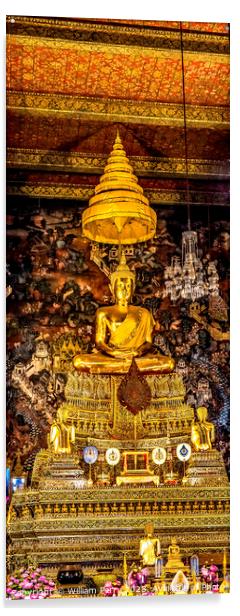 Golden Buddha Ordination Hall Wat Pho Bangkok Thailand Acrylic by William Perry