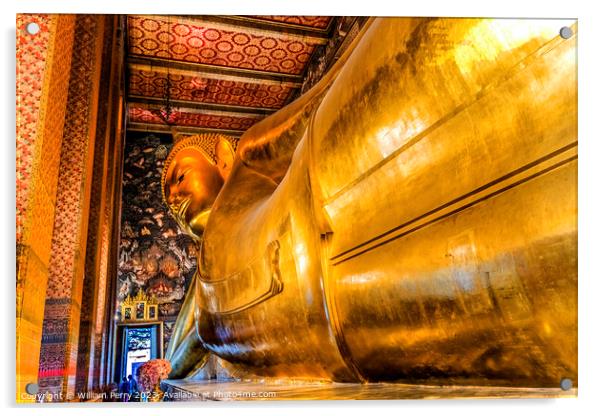  Reclining Buddha Front Wat Pho Bangkok Thailand Acrylic by William Perry