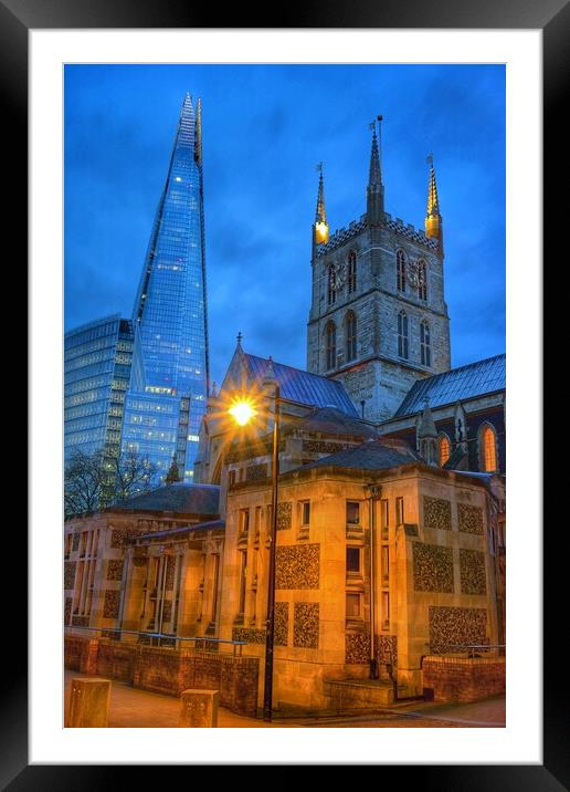 London The Shard and Southwark Cathedral  Framed Mounted Print by Darren Galpin