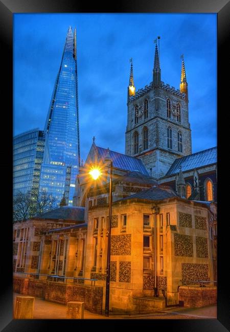 London The Shard and Southwark Cathedral  Framed Print by Darren Galpin