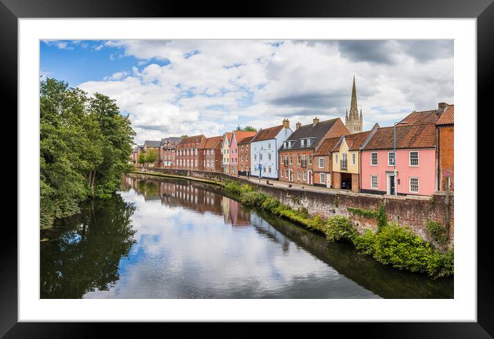 Colourful houses along the River Wensum Framed Mounted Print by Jason Wells