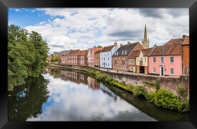 Colourful houses along the River Wensum Framed Print by Jason Wells