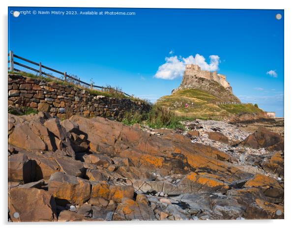 Lindisfarne Castle seen from the shore line Acrylic by Navin Mistry