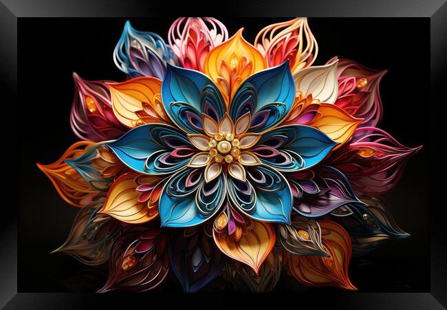 Kaleidoscopic Marvels Intricate symmetrical patterns - abstract  Framed Print by Erik Lattwein