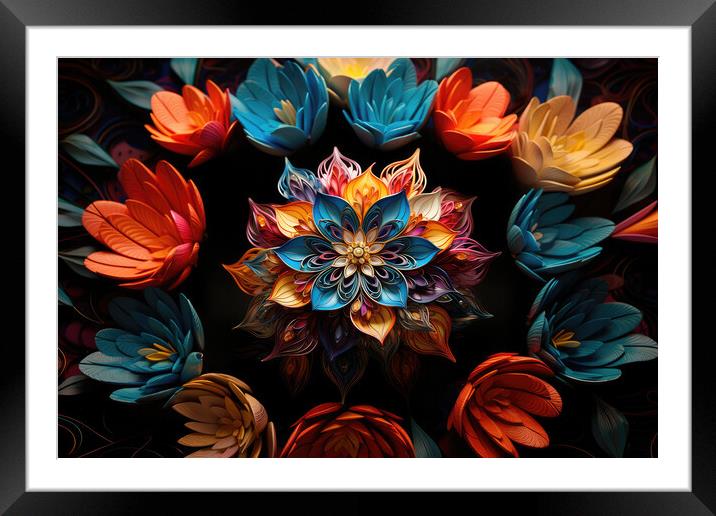 Kaleidoscopic Marvels Intricate symmetrical patterns - abstract  Framed Mounted Print by Erik Lattwein