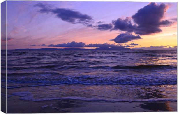 Arran at sunset, Prestwick beach Canvas Print by Allan Durward Photography
