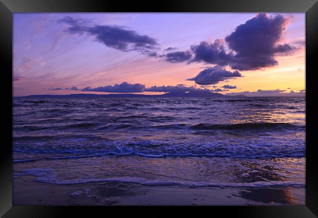 Arran at sunset, Prestwick beach Framed Print by Allan Durward Photography