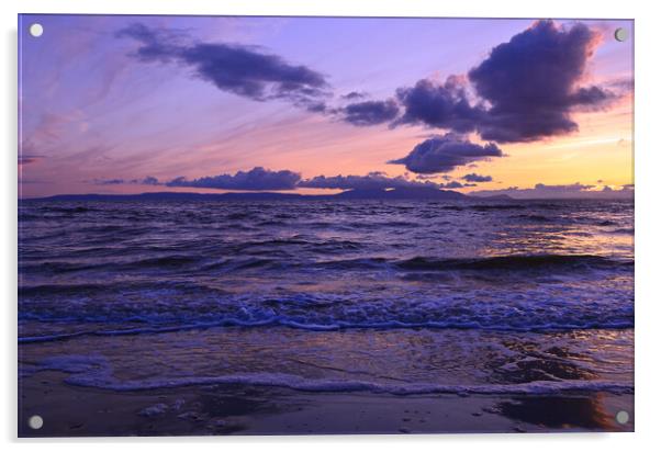 Arran at sunset, Prestwick beach Acrylic by Allan Durward Photography